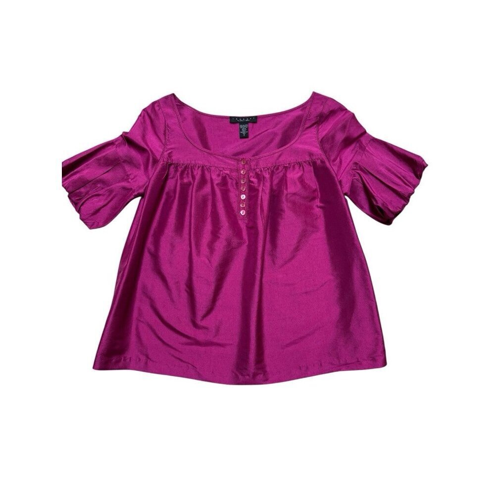 Laundry Shelli Segal 100% Silk Blouse Magenta Flutter Sleeve Top Womens S